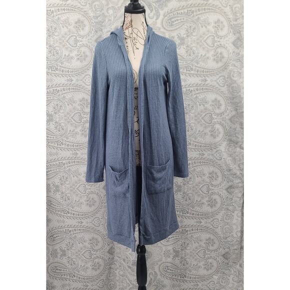 Awhile Haydee Brushed Waffle Hooded Duster Women's Size Large blue Cozy Office - Picture 4 of 10